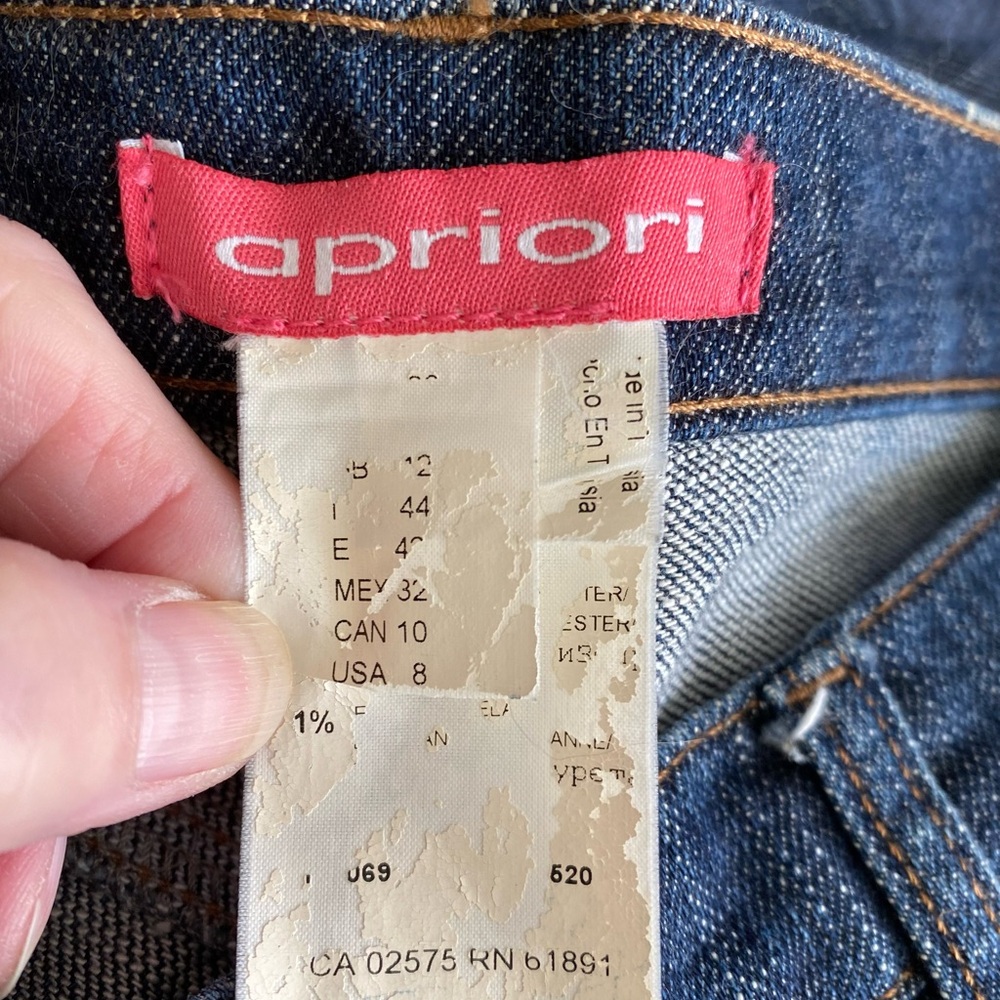 Apriori Women's Vintage 90’s mid rise wide leg fur trim jeans Sz 8 long blue - Picture 6 of 7